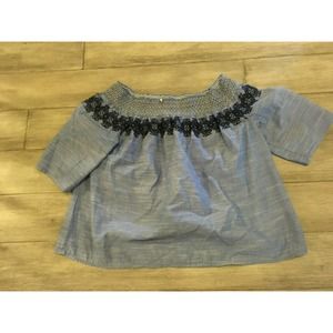 Women's Gap Blue Embroidered Peasant Top Small